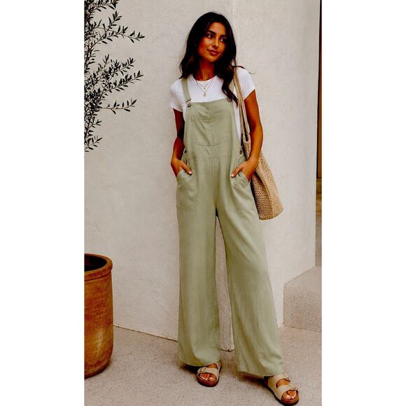 Billabong Pants - * Billabong Avocado Green Wide Leg Dungaree Jumpsuit Small